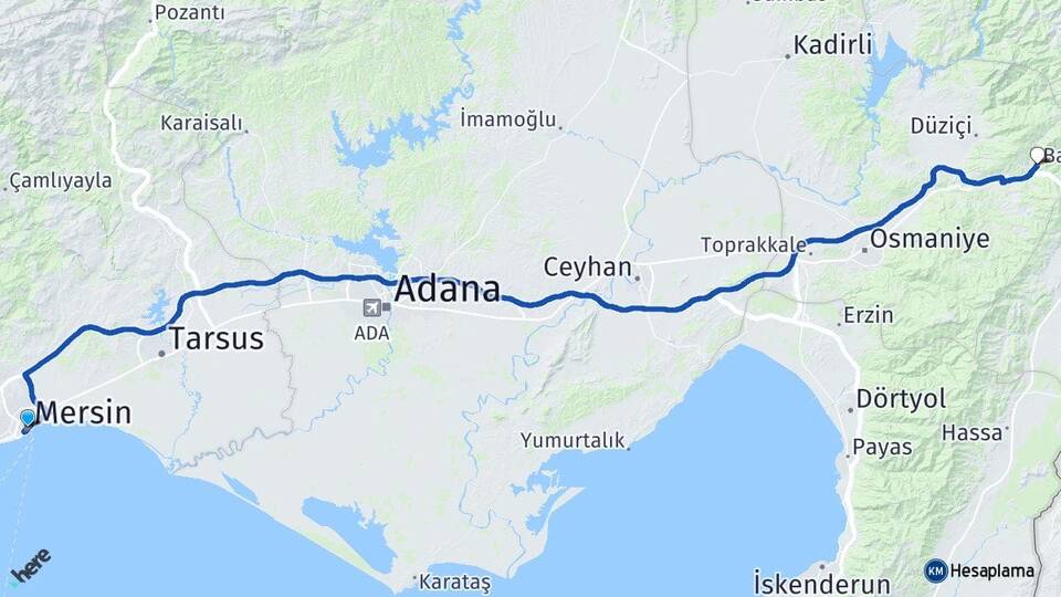 Mersin Bahçe Osmaniye Arası Kaç Km - Yol Haritası