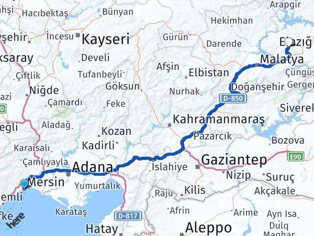 Mersin Baskil Elazığ Arası Kaç Km - Yol Haritası