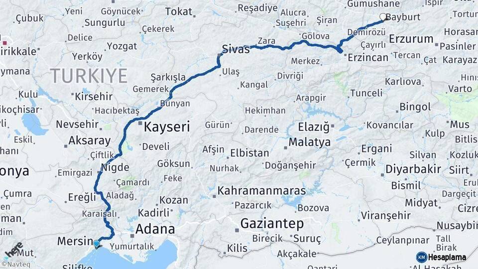 Mersin Bayburt Arası Kaç Km - Yol Haritası