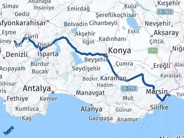 Mersin Bekilli Denizli Arası Kaç Km - Yol Haritası