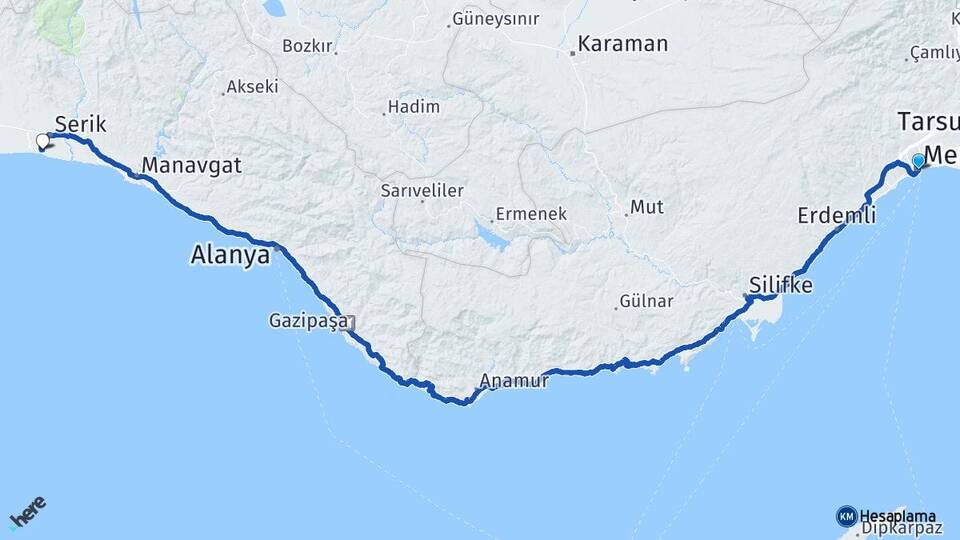 Mersin Belek Serik Antalya Arası Kaç Km - Yol Haritası