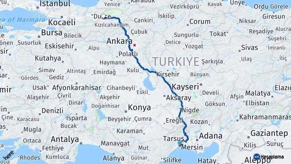 Mersin Bolu Arası Kaç Km - Yol Haritası