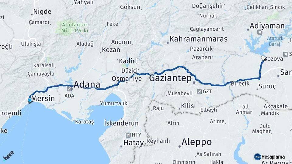 Mersin Bozova Arası Kaç Km - Yol Tarifi