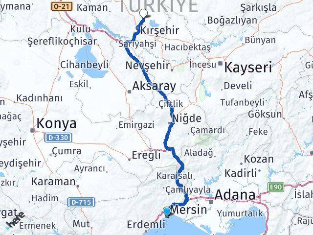 Mersin Boztepe Kırşehir Arası Kaç Km - Yol Haritası