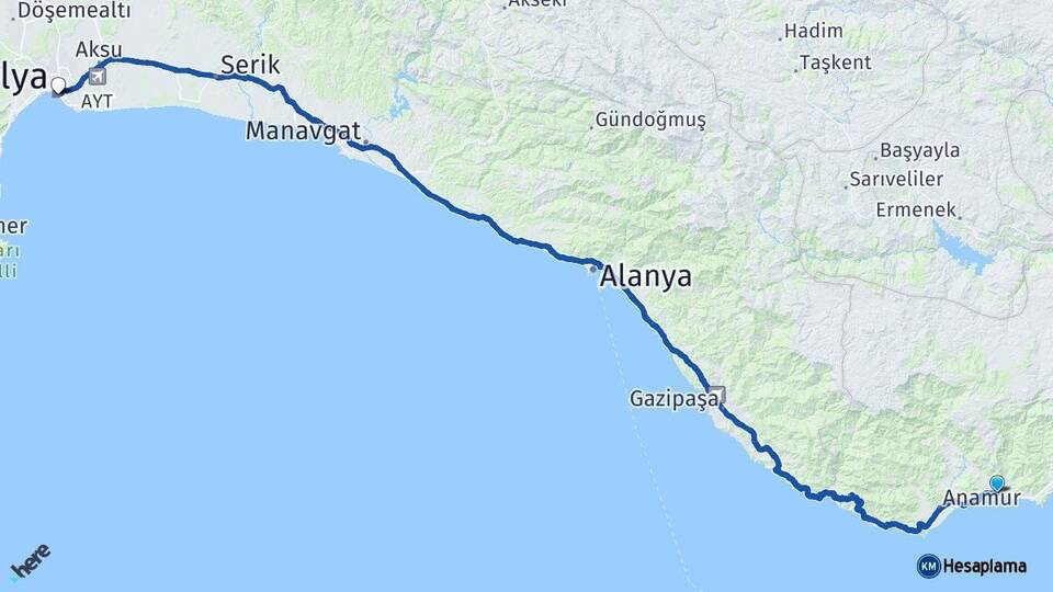 Mersin Bozyazı Antalya Arası Kaç Km - Yol Haritası
