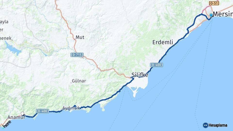 Mersin Bozyazı Arası Kaç Km - Yol Haritası