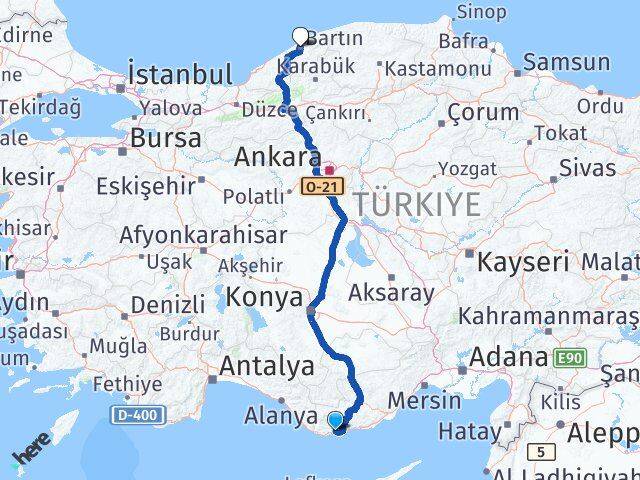 Mersin Bozyazı Bartın Arası Kaç Km - Yol Haritası