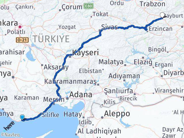 Mersin Bozyazı Bayburt Arası Kaç Km - Yol Haritası