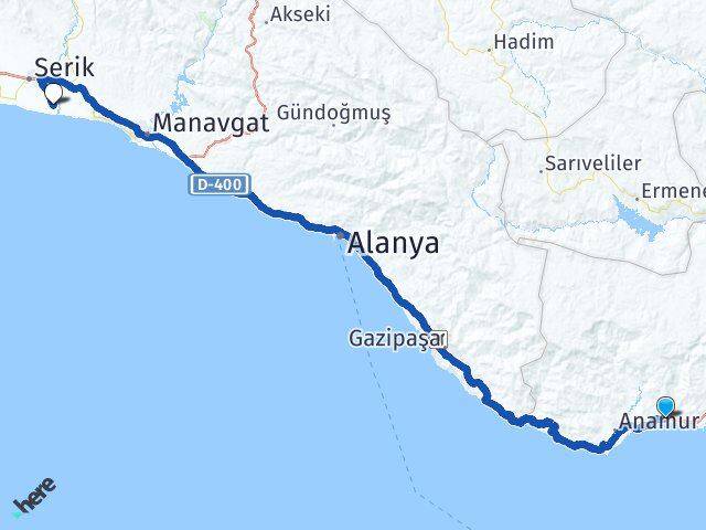 Mersin Bozyazı Boğazkent Serik Antalya Arası Kaç Km - Yol Haritası