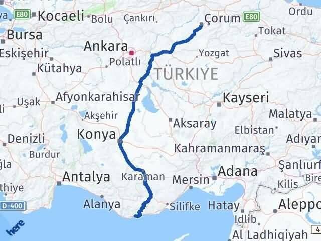 Mersin Bozyazı Çorum Arası Kaç Km - Yol Haritası