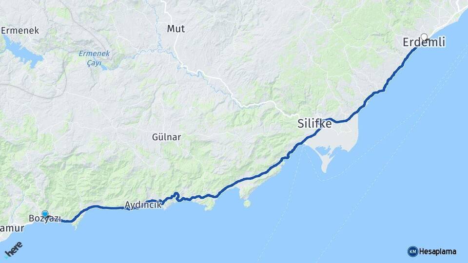 Mersin Bozyazı Erdemli Arası Kaç Km - Yol Haritası