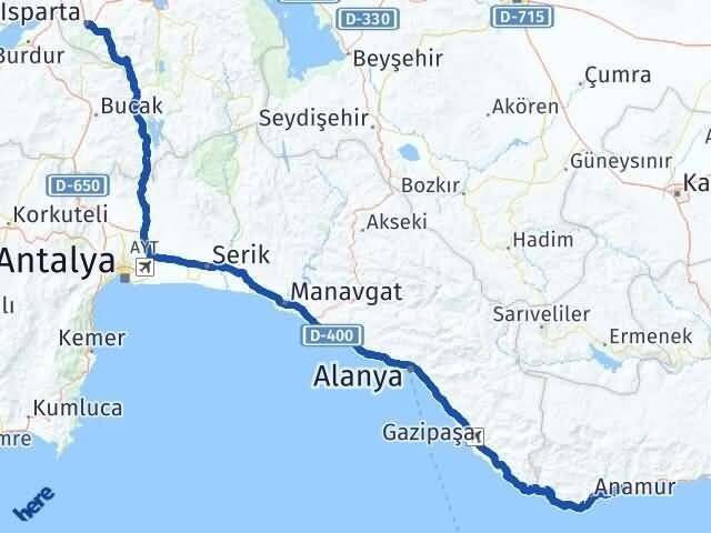Mersin Bozyazı Isparta Arası Kaç Km - Yol Haritası