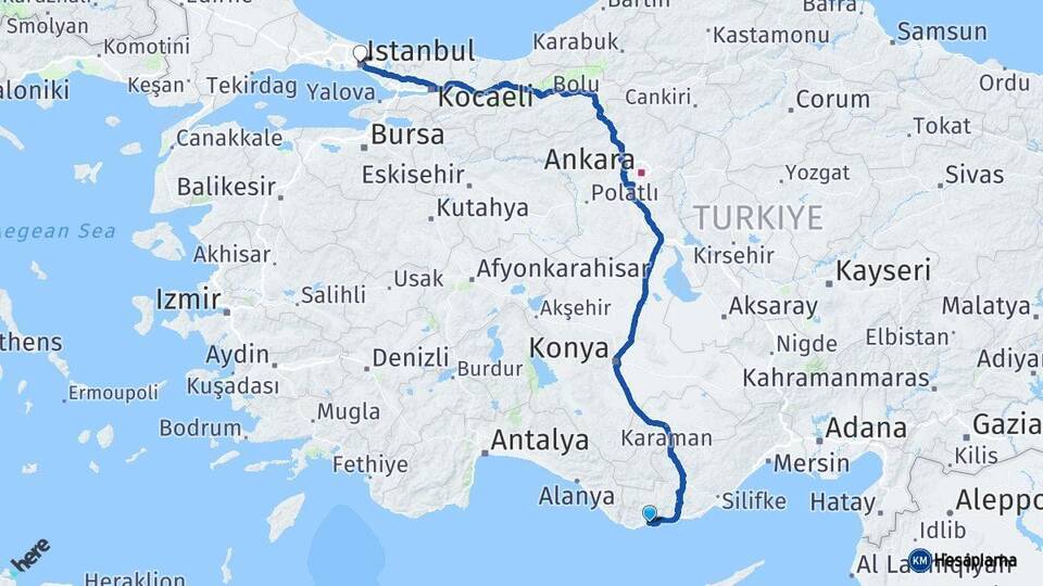 Mersin Bozyazı İstanbul Arası Kaç Km - Yol Haritası