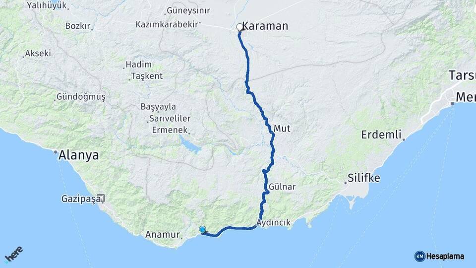 Mersin Bozyazı Karaman Arası Kaç Km - Yol Haritası