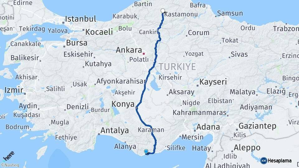 Mersin Bozyazı Kastamonu Arası Kaç Km - Yol Haritası