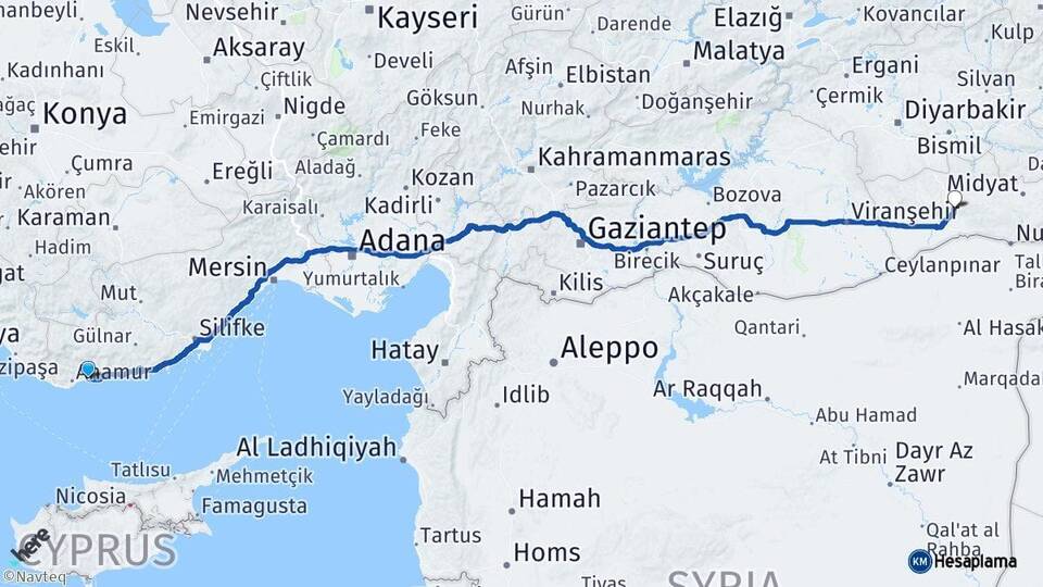 Mersin Bozyazı Mardin Arası Kaç Km - Yol Haritası
