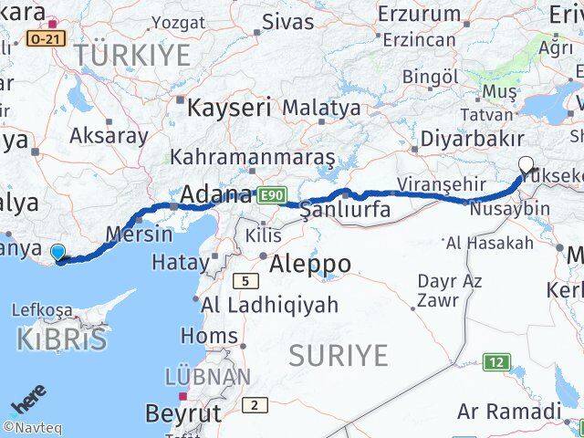 Mersin Bozyazı Şırnak Arası Kaç Km - Yol Haritası