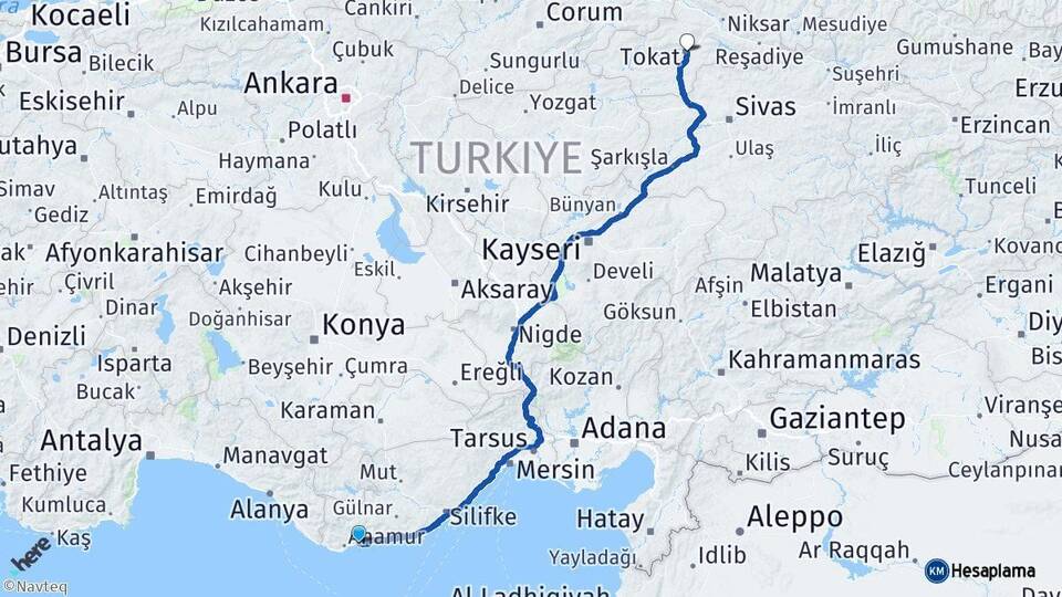 Mersin Bozyazı Tokat Arası Kaç Km - Yol Haritası
