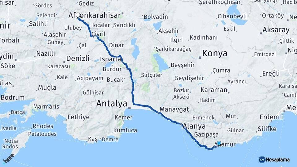Mersin Bozyazı Uşak Arası Kaç Km - Yol Haritası