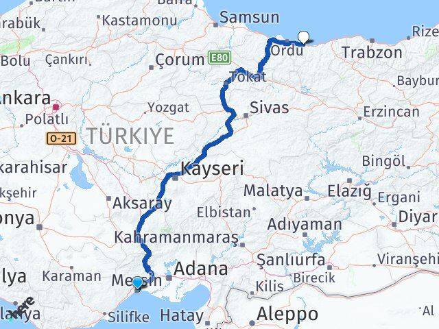 Mersin Bulancak Giresun Arası Kaç Km - Yol Haritası