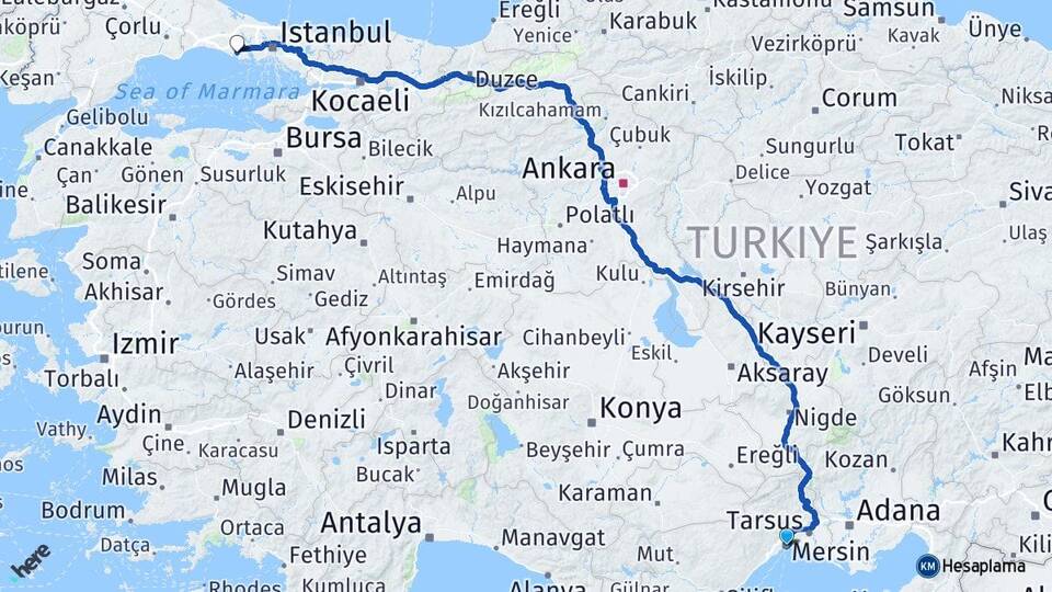 Mersin Büyükçekmece İstanbul Arası Kaç Km - Yol Haritası