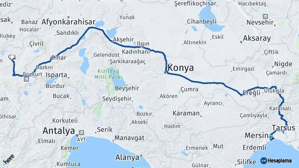 Mersin Çal Denizli Arası Kaç Km - Yol Haritası