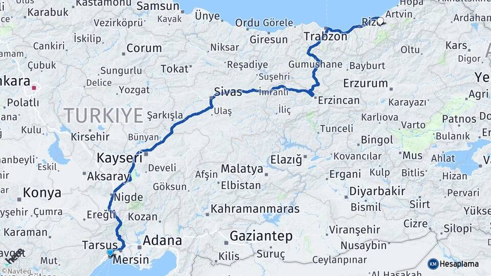 Mersin Çamlıhemşin Rize Arası Kaç Km - Yol Haritası