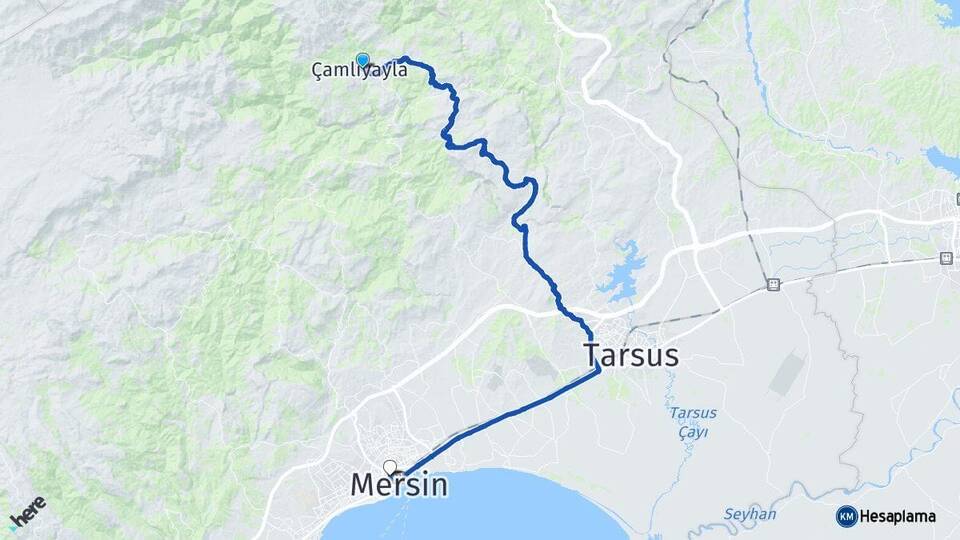 Mersin Çamlıyayla Akdeniz Arası Kaç Km - Yol Haritası