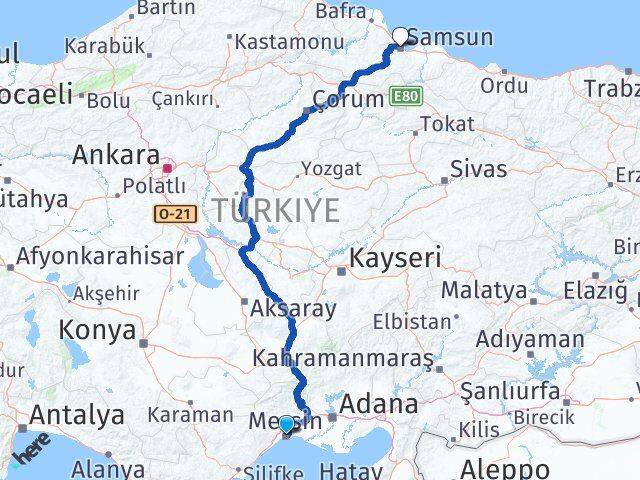 Mersin Canik Samsun Arası Kaç Km - Yol Haritası