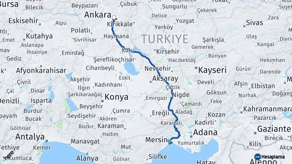 Mersin Çankaya Ankara Arası Kaç Km - Yol Haritası