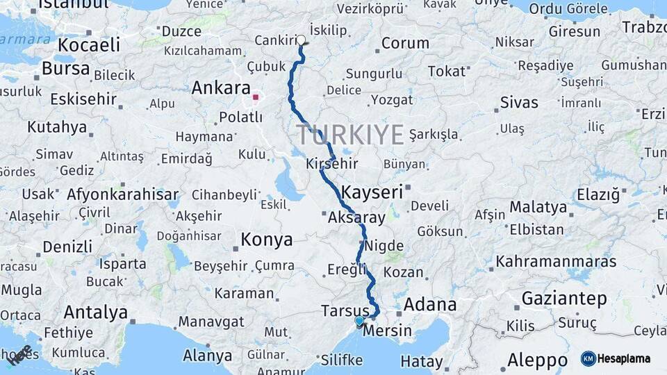 Mersin Çankırı Arası Kaç Km - Yol Haritası