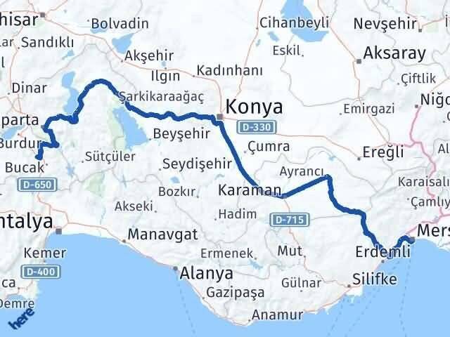 Mersin Çeltikçi Burdur Arası Kaç Km - Yol Haritası