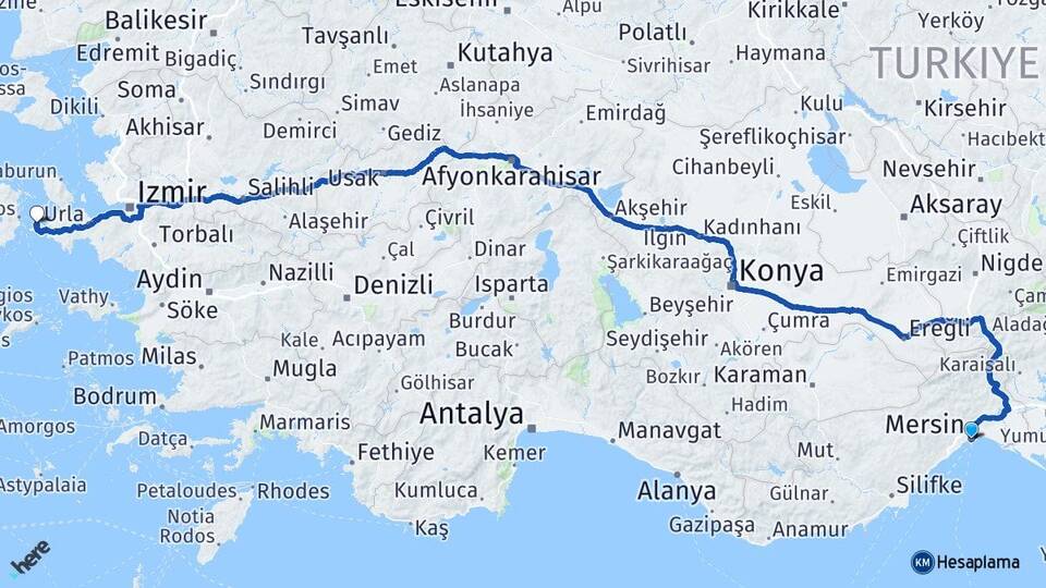 Mersin Çeşme İzmir Arası Kaç Km - Yol Haritası