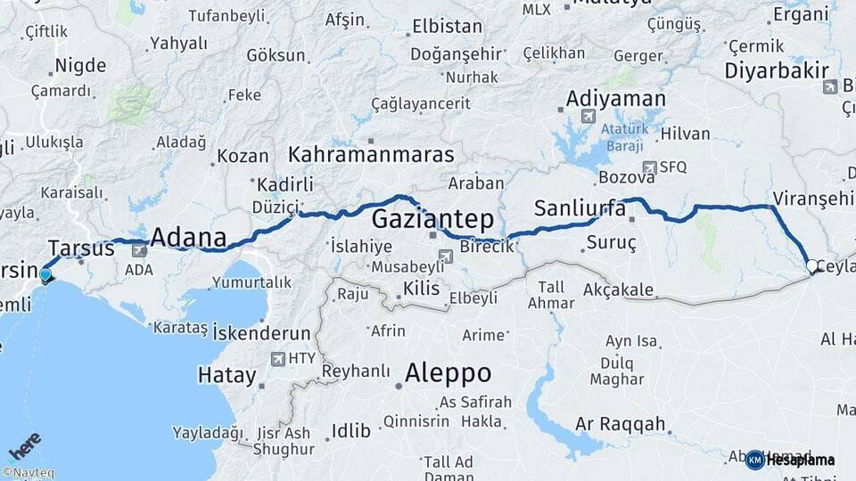 Mersin Ceylanpınar Şanlıurfa Arası Kaç Km - Yol Haritası