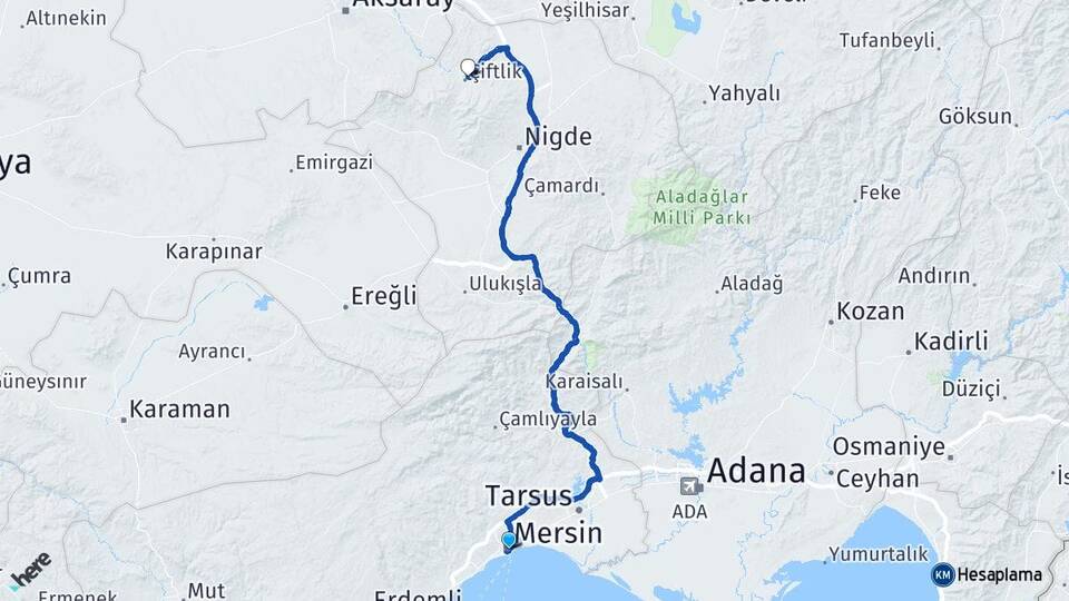 Mersin Çiftlik Niğde Arası Kaç Km - Yol Haritası