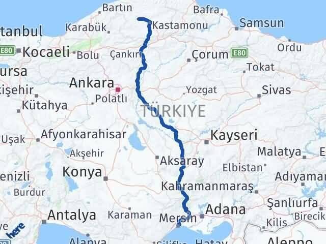 Mersin Daday Kastamonu Arası Kaç Km - Yol Haritası