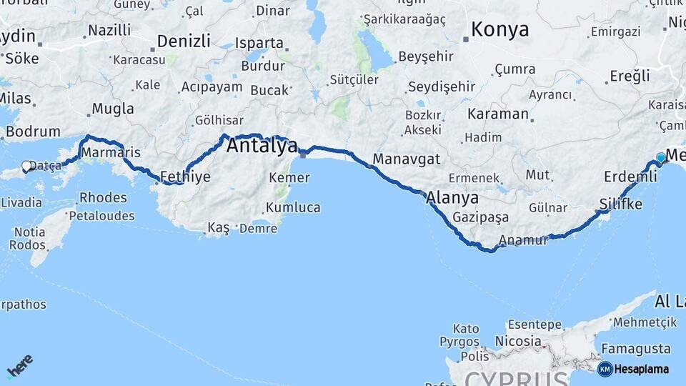 Mersin Datça Muğla Arası Kaç Km - Yol Haritası