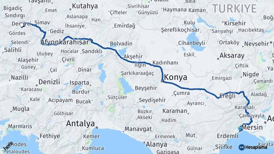 Mersin Demirci Manisa Arası Kaç Km - Yol Haritası