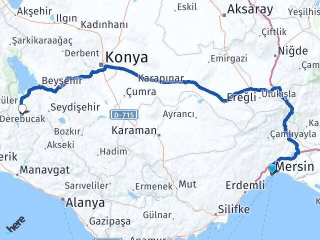 Mersin Derebucak Konya Arası Kaç Km - Yol Haritası