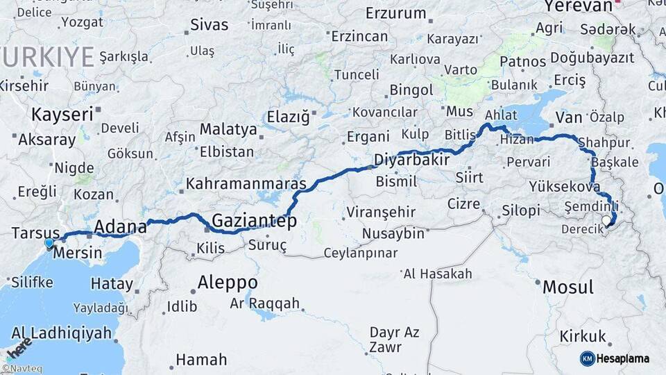 Mersin Derecik Hakkari Arası Kaç Km - Yol Haritası