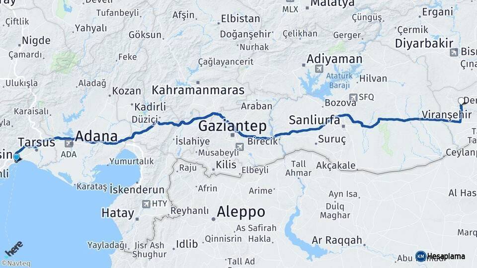 Mersin Derik Arası Kaç Km - Yol Tarifi