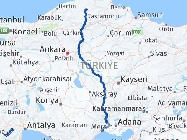 Mersin Devrekani Kastamonu Arası Kaç Km - Yol Haritası
