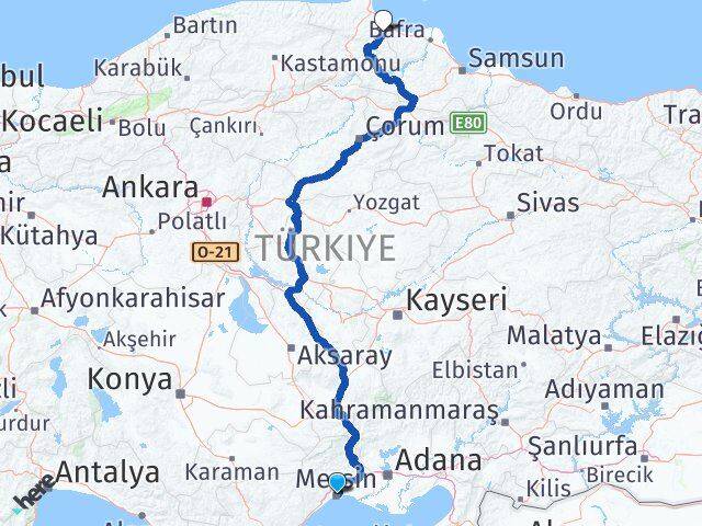 Mersin Dikmen Sinop Arası Kaç Km - Yol Haritası