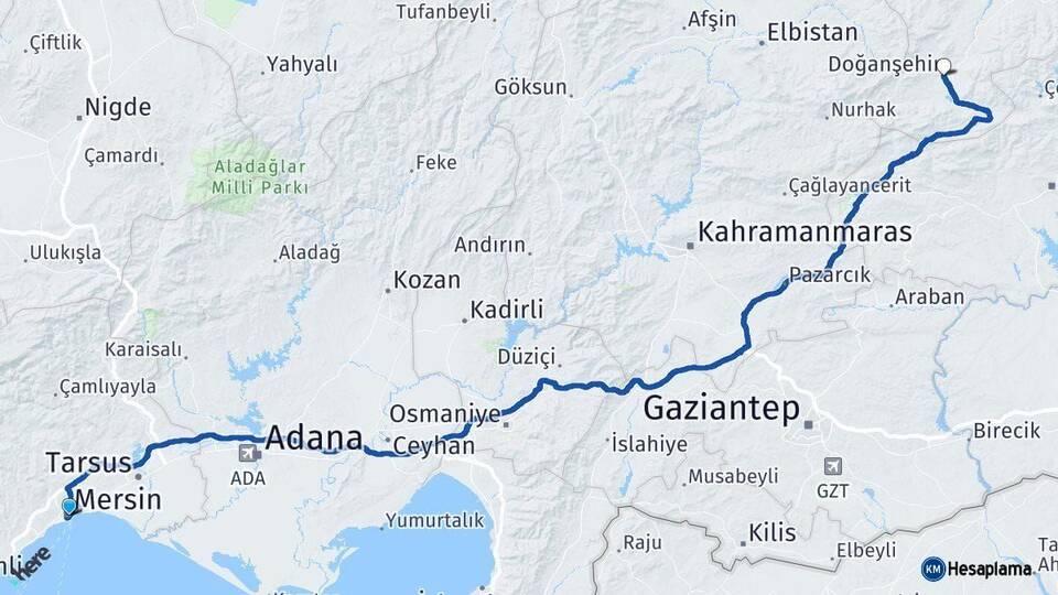 Mersin Doğanşehir Malatya Arası Kaç Km - Yol Haritası