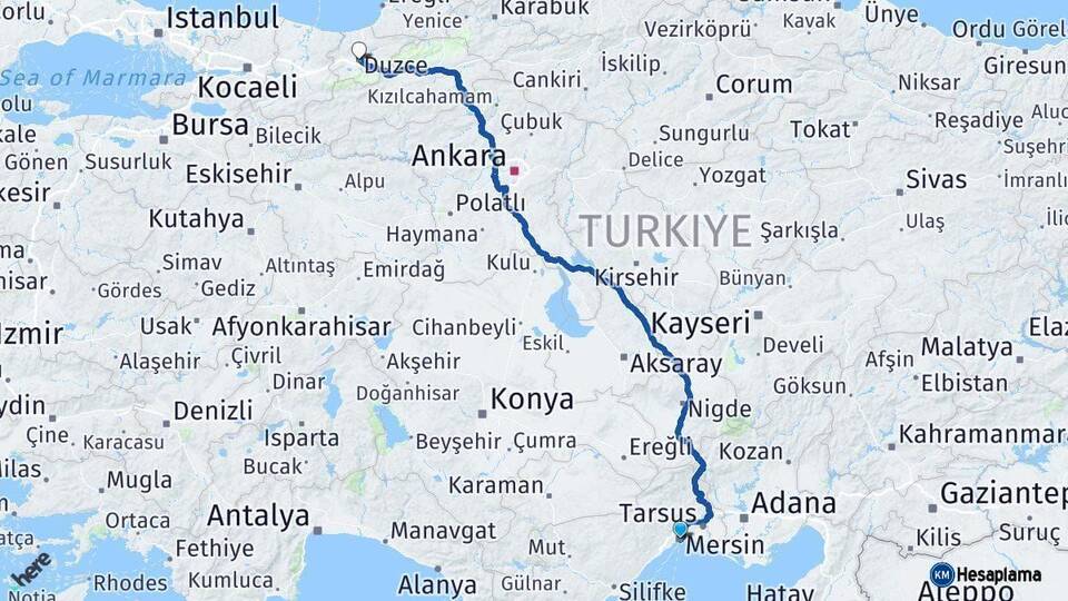Mersin Düzce Arası Kaç Km - Yol Haritası