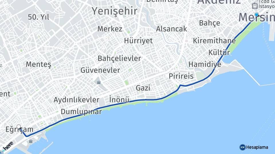 Mersin Eğriçam Yenişehir Arası Kaç Km - Yol Haritası