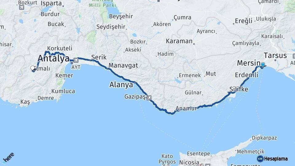 Mersin Elmalı Antalya Arası Kaç Km - Yol Haritası