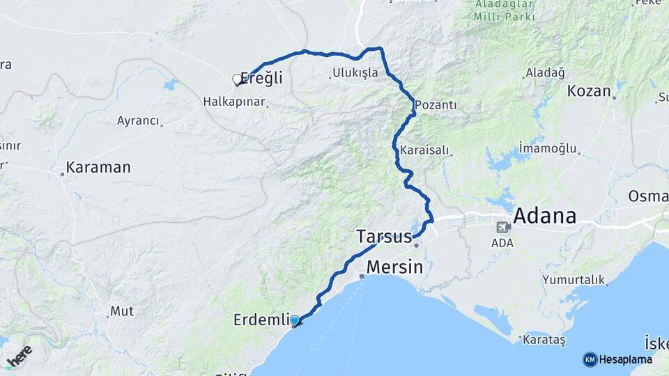 Alata Ereğli Arası Kaç Km - Yol Tarifi