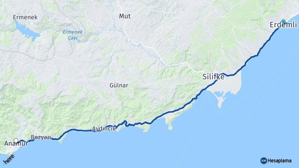 Mersin Erdemli Anamur Arası Kaç Km - Yol Haritası
