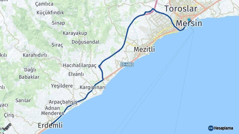 Mersin Erdemli Arası Kaç Km - Yol Haritası